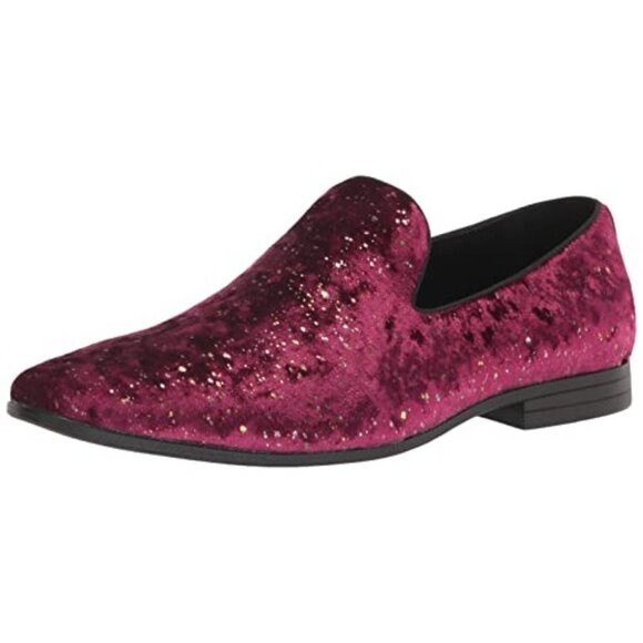 Stacy Adams Stellar Plain Toe Glitter Slip On Burgundy Mens 14 M Dress Shoes NWB - Picture 1 of 8